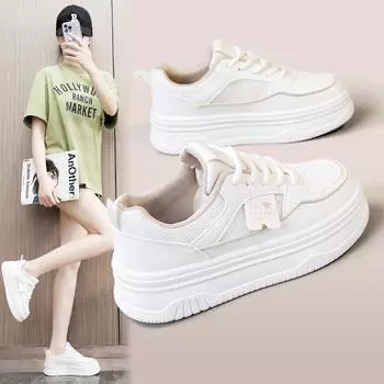 F161 Новые белые туфли с сетчатой поверхностью, женские летние туфли на платформе, сетчатые туфли, увеличивающие рост, дышащие, износостойкие, женская обувь, повседневная спортивная обувь 35