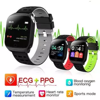 F16T смарт-браслет Измерение температуры ЭКГ+ППГ артериальное давление уровень кислорода в крови частота сердечных сокращений подсчет шагов мониторинг чёрный