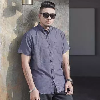 F2938 Большая клетчатая рубашка Мужская деловая повседневная рубашка Свободная рубашка Fat Man с коротким рукавом Fat Man Shirt Xl -10xl XL красный