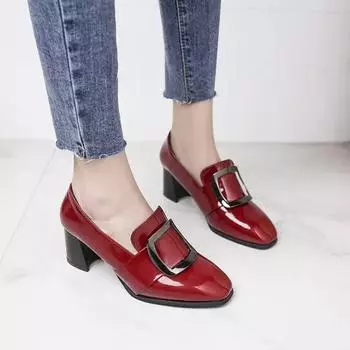 f54Новые лакированные туфли женские 2020 Весна Толстые с квадратной головкой Глубокий носок С Женские кожаные туфли в обуви erf4 9 чёрный