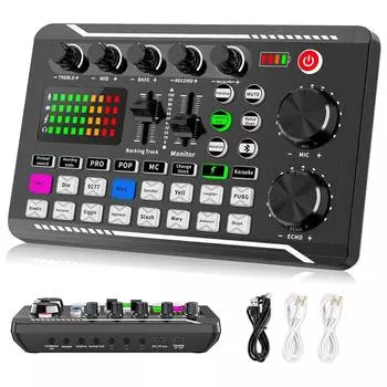 F998 Live Sound Card Audio Mixer Podcast, преобразователь голоса для платы звуковых эффектов для микрофона