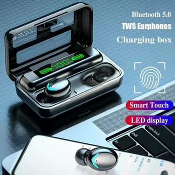 F9 Беспроводные Bluetooth-наушники TWS Водонепроницаемые наушники с микрофоном Наушники с цифровым дисплеем Гарнитура с большой емкостью для зарядки чёрный