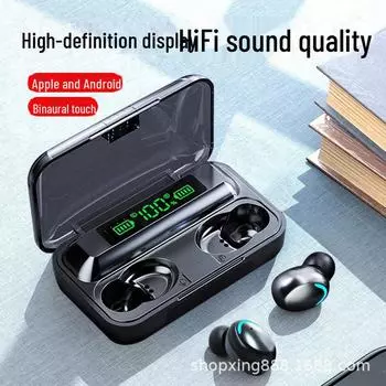 F9 M90 Pro Touch: Беспроводная Bluetooth-гарнитура с двумя наушниками, аккумулятором и цифровым дисплеем. F9