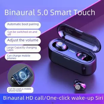 F9 Сенсорный дисплей с подсветкой Двухканальные беспроводные наушники Bluetooth 5.0 TWS для спорта F-9 чёрный