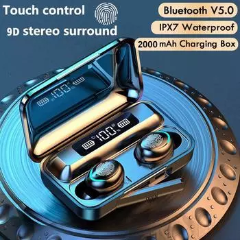 F9 TWS беспроводные наушники Bluetooth наушники водонепроницаемые светодиодный дисплей наушники с зарядным устройством спортивная гарнитура с шумоподавлением чёрный