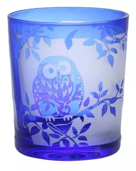 [F-35385] Стеклянная кружка Kiriko Owl, старая стеклянная кружка, традиционная, можно мыть в посудомоечной машине (Синий кобальт)