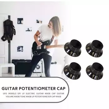 #F 4x Electric Guitar Speed Volume Tone Control Knob Cap for EPI LP (Black)