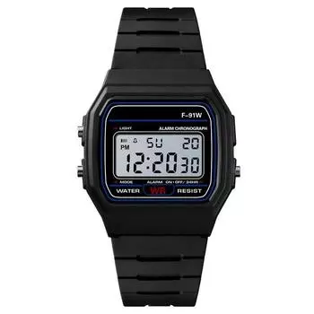 F-91W Analog Digital Motion LED Silicone Strap Multifunction Electronic Watch чёрный