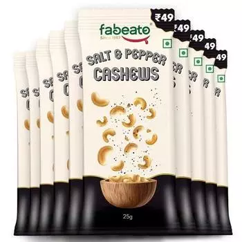 Fabeato Munch on the Go Snack Премиальные кешью с солью и перцем | Хрустящие | Богаты белком Каждый пакетик 25 г | Упаковка из 10 штук