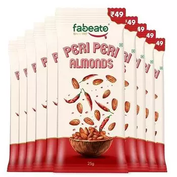 Fabeato Munch on the Go Snack Премиум Peri Peri Миндаль | Острый | Хрустящий | Богат белком Каждый пакетик 25 г | Упаковка из 10 штук