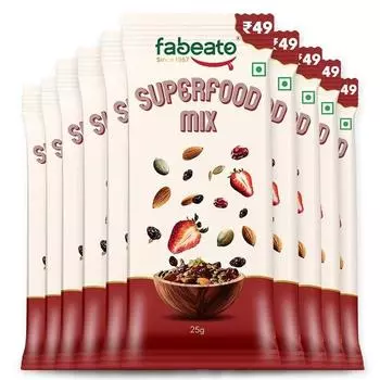 Fabeato Munch on the Go Snack Premium Superfood Mix | Орехи, сухофрукты, семена и ягоды | Каждый пакетик 25 г | Упаковка из 10 шт.