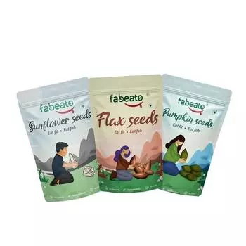 Fabeato Natural Raw Premium Съедобные семена, набор 700 г (Семена льна 250 г + Семена подсолнечника 250 г + Семена тыквы 200 г) |Диета для повышения иммунитета