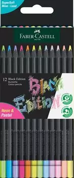 Faber Castell Black Edition Colored Pencils 12 Colors Neon Pastel Super Soft Leads Amazing Effects Assortment +