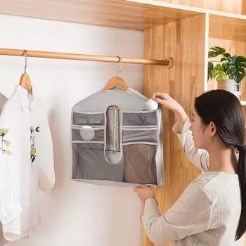Fabric Closet Hanging Bag Wall Mounted Anti-scratch Socks Storage Hanging Bag Space Saving Sundries Storage Bag Bedroom серый