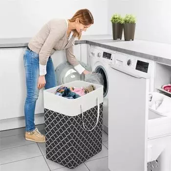 Fabric dirty clothes basket foldable laundry basket for home bathroom dirty clothes storage bucket lantern printed dirty 75L чёрный