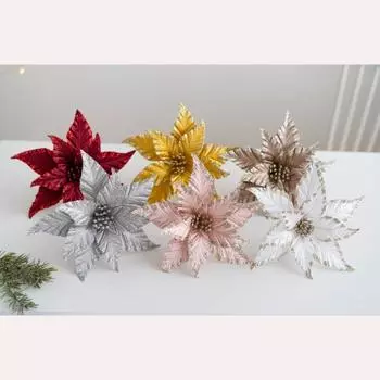 Fabric Plastic Christmas Artificial Flowers 25cm DIY Decoration Xmas Tree Decorations Ornaments Fake Flower New Year золотой