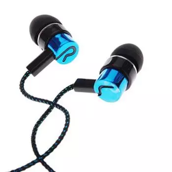 Fabric rope subwoofer earphones with in ear braided cord and wired earplugs AVE синий