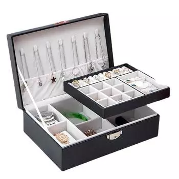 Фабричная оптовая коробка для хранения ювелирных изделий Творческий ящик Портативный многослойный ящик для хранения макияжа Шкатулка для ювелирных изделий из искусственной кожи Black