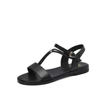 Фабричные импортные сандалии летние новые женские туфли на плоской подошве большого размера с Т-образной пряжкой и открытым носком женские сандалии пляжная обувь 35 белый