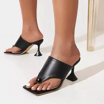 Фабричные летние новые классные тапочки с открытым носком, шлепанцы на высоком каблуке 40-46, импортная торговля, одинарные туфли большого размера 35 чёрный