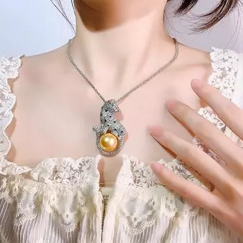 Фабричные ювелирные изделия жемчужное ожерелье с подвеской преувеличенная индивидуальность гепард кулон витая цепочка женский