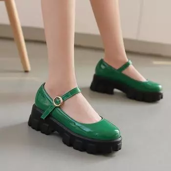 Фабричные весенние новые туфли из лакированной кожи карамельного цвета с толстой подошвой и неглубоким горлом, с пряжкой в виде одного слова, женские туфли, импортные товары, большой размер 40-43 35 белый