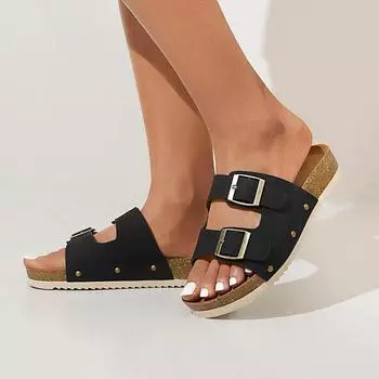 Фабрика импортная торговля новый европейский и американский стиль нейтральная пряжка одно слово на толстой подошве удобные пляжные сандалии для отдыха мужская обувь женская обувь 36 чёрный