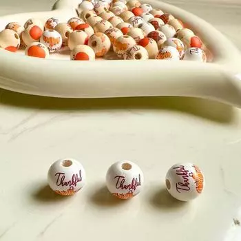 Фабрика-источник Осень День благодарения Деревянная нить из бусин Пеньковая веревка Кисточка Деревянная нить из бусин DIY Ювелирные аксессуары Свободная бусина Круглая бусина Мультяшный 16mm