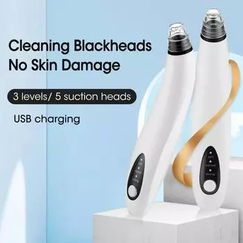 Face Blackhead Remover Vacuum Suction Pore Cleaner WiFi Camera Visual Face Deep Nose Cleasning Pimple Removal With 5 heads Tool белый