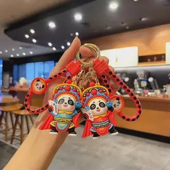 Face-Changing Panda Keychain: Cute Silicone Cartoon Pendant for Bags & Gifts