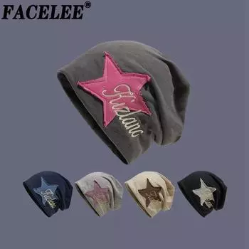 FaceLee Хлопковая тонкая американская студенческая шляпа в стиле американского колледжа, женская летняя шляпа Baotou со звездами, защитная шапка для сна M56-58cm чёрный