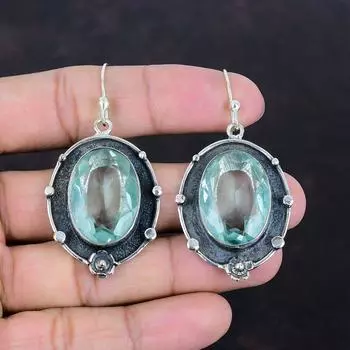 Серьги с ограненным апатитом, серебряные серьги 925 пробы, висячие серьги, оригинальные ювелирные изделия из апатита, серьги-подвески ручной работы, подарки для матери