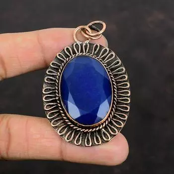 Faceted Blue Sapphire Pendant Copper Pendant Natural Gemstone Jewelry Unique Pendant Handmade Decent Pendant Copper Jewelry Gifts For Mother