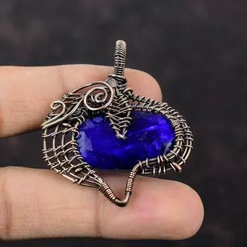 Faceted Blue Sapphire Pendant Copper Wire Wrapped Pendant Gemstone Pendant Handmade Copper Jewelry Engagement Gift Amazing Wire Wrap Jewelry
