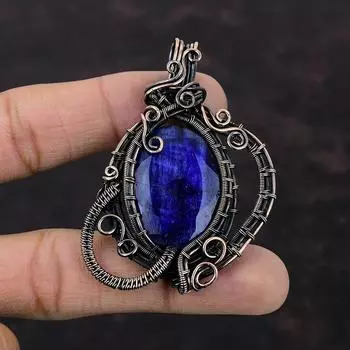 Подвеска с граненым синим сапфиром, медная проволока, обернутая драгоценным камнем, ручная работа, медная подвеска, женская подвеска, проволочная обертка, ювелирное изделие, подарок для мамы