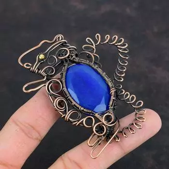 Faceted Blue Sapphire Pendant Copper Wire Wrapped Pendant Gemstone Rabbit Pendant Wire Design Jewelry Handmade Copper Jewelry Gifts For Her