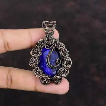 Faceted Blue Sapphire Pendant Copper Wire Wrapped Jewelry Amazing Copper Pendant Handmade Jewelry Gift For Her Wire Wrapped Gemstone Pendant