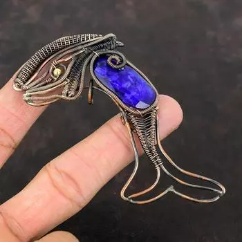 Faceted Blue Sapphire Pendant Copper Wire Wrapped Pendant Handmade Fish Pendant Copper Wire Wrap Jewelry Gemstone Pendant Anniversary Gifts