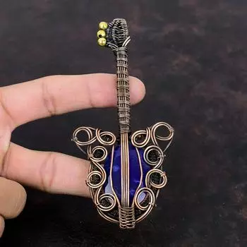Faceted Blue Sapphire Pendant Copper Wire Wrapped Pendant Handmade Jewelry Guitar Pendant Copper Jewelry Gemstone Pendant Anniversary Gifts