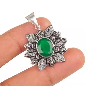 Faceted Green Onyx Gemstone 925 Sterling Silver Jewelry Handmade Pendant 1.59 CP-14-10