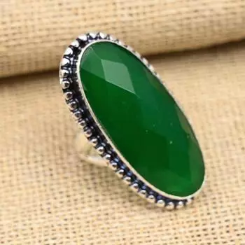 Свадебное ювелирное кольцо ручной работы из стерлингового серебра 925 пробы с граненым зеленым ониксом и драгоценным камнем 4 зелёный