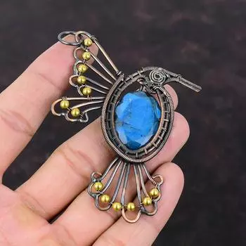 Faceted Labradorite Pendant Copper Wire Wrapped Pendant Handmade Pendant Gemstone Copper Jewelry Unique Pendant Engagement Gift Bird Pendant