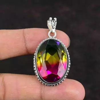 Faceted Multi Tourmaline Pendant Genuine Gemstone Jewelry 925 Sterling Silver Pendant Multi Tourmaline Jewelry Handmade Pendant Gift For Him