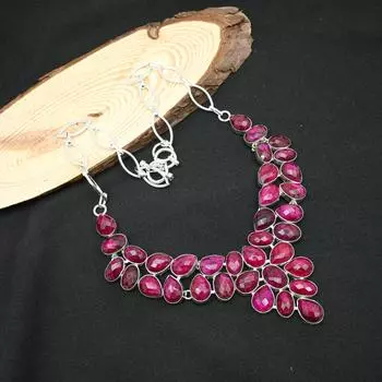 Faceted Ruby Gemstone Jewelry, Handmade 925 Sterling Silver Jewelry, Lab-Created Ruby Necklace For Wedding Gift Adjustable With 18 Inches розовый