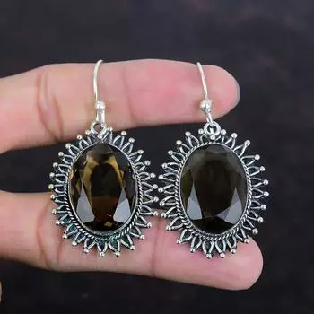 Faceted Smoky Quartz Earring Gemstone Jewelry 925 Sterling Silver Earrings Very Pretty Smoky Quartz Jewelry Handmade Earrings Gifts For Her