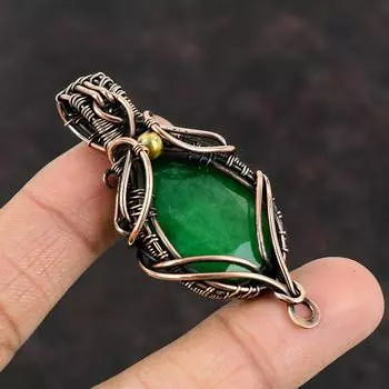 Подвеска с ограненным замбийским изумрудом, подвеска с медной проволокой, ручная работа, медные украшения, подарок для мамы, подвески с изумрудом и проволокой