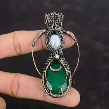 Faceted Zambian Emerald Pendant Copper Wire Wrapped Pendant Gemstone Pendant Rainbow Moonstone Pendant Copper Wire Jewelry Handmade Pendants