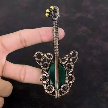 Faceted Zambian Emerald Pendant Copper Wire Wrapped Pendant Gemstone Copper Jewelry Handmade Boho Style Pendant Gift For Her Guitar Pendant