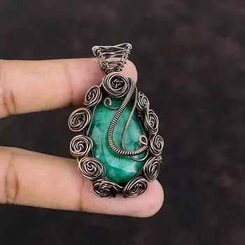 Faceted Zambian Emerald Pendant Copper Wire Wrapped Pendant Handmade Pendant Designer Gemstone Copper Jewelry Gift For Him Wire Wrap Jewelry
