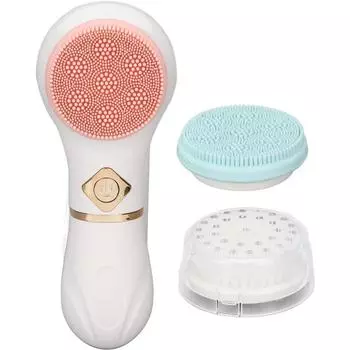 Щетка для очищения лица с 3 насадками, электрическая щетка для очищения лица на батарейках, скраб для лица для отшелушивания, скорость вращения 6000 об/мин белый